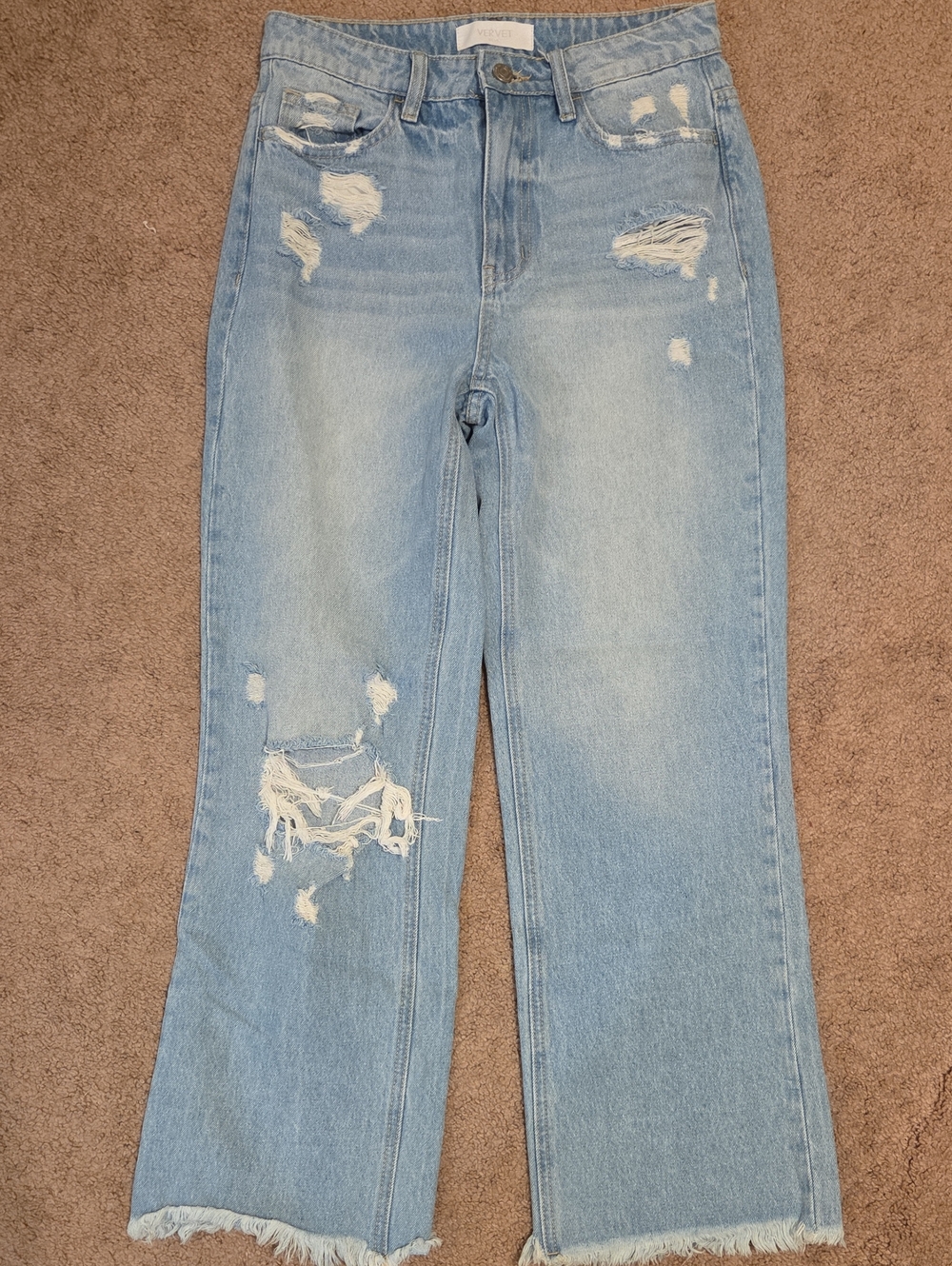 Women’s Light Blue Distressed Straight-Leg Jeans